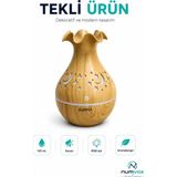 Ahşap Görünümlü Aroma Difüzör 130 ml Ultrasonik Soğuk Buhar Sessiz Rgb LED Otomatik - Sarı