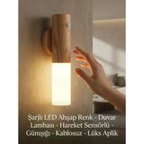 Ahşap Görünümlü Şarjlı Led Aplik Kablosuz Günışığı Hareket Sensörlü Duvar Lambası