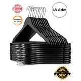 Ahşap Görünümlü Siyah Plastik Elbise Askısı Seti 48 Adet Ergonomik ve Şık Tasarım - Seçenek 1