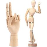 Ahşap İnsan Modeli 14 cm ve El Modeli 18 cm 1 Paket Hareketli İnsan ve El Manken Maketi Esnek Çizim Modeli