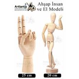 Ahşap İnsan Modeli 20 cm ve El Modeli 25 cm 1 Paket Hareketli İnsan ve El Manken Maketi Esnek Çizim Modeli