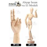 Ahşap İnsan Modeli 30 cm ve El Modeli 30 cm 1 Paket Hareketli İnsan ve El Manken Maketi Esnek Çizim Modeli