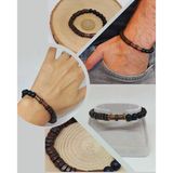 Ahşap Kahverengi Renkli & Oniks Taşı 8mm Unisex Tasarım Bileklik Hawaii Model (11127)