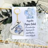 Ahşap Kalp Anahtarlık Uv Baskılı Kart Üzeri Fil Baskılı Bebek Sünnet Mevlüt Yeni Doğan Hediyelik Şekeri(20 Adet)