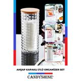 Ahşap Kapak 3'lü Organizer Set Modern Pamukluk Banyo Düzenleyici Şık 3'lü Pamukluk Set