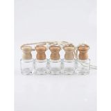 Ahşap Kapaklı Boş Cam Silindir Oto Kokusu Şişeleri, 8 ML, 5 Adet, Yeniden Kullanılabilir, Esans Depolama için