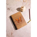 Ahşap Kapaklı Kelebek Desenli Defter- Ajanda- Anı Defteri- Günlük- Çizgisiz Defter- Resim Defteri - Ceviz - 1 Adet