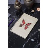 Ahşap Kapaklı Kelebek Desenli Defter - Anı Defteri- Günlük- Çizgisiz Defter - Ajanda-Hediyelik