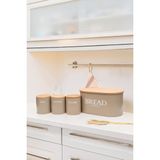 Ahşap Kapaklı Metal Ekmeklik, Çay, Kahve, Şeker 4'lü Set - Kahverengi
