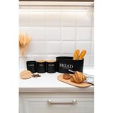 Ahşap Kapaklı Metal Ekmeklik, Çay, Kahve, Şeker 4\'lü Set Siyah Siyah