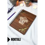 Ahşap Kapaklı Spiralli Tarif Defteri - Noktalı Defter - 60 Yaprak (120 Sayfa) - A5 15X21 cm