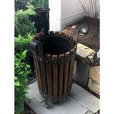Ahşap Kaplamalı Metal Dış Mekan Bahçe Çöp Kovası-Kapı Önü