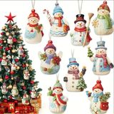Ahşap Kardan Adam Süs Seti, Vintage Masal Temalı, 18 Parçalı, 8 cm, Noel ve Yılbaşı için Asılı Ağaç Dekorasyonu