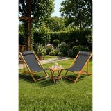 Ahşap Katlanabilir Şezlong Set, 3'lü Takım, Gürgen Ağacı, Kırmızı, Plaj, Bahçe, Teras, Ba