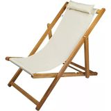 Ahşap Katlanabilir Taşınır Şezlong. Plaj, Bahçe, Teras, Balkon Şezlongu. (Krem)