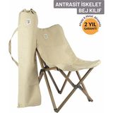 Ahşap Katlanır Kamp & Bahçe Sandalyesi – Antrasit Iskelet - Bej Kılıf