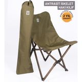 Ahşap Katlanır Kamp & Bahçe Sandalyesi – Antrasit Iskelet - Haki Kılıf