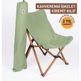 Ahşap Katlanır Kamp & Bahçe Sandalyesi – Kahverengi Iskelet - Su Yeşili Kılıf
