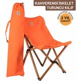 Ahşap Katlanır Kamp & Bahçe Sandalyesi – Kahverengi Iskelet - Turuncu Kılıf