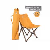 Ahşap Katlanır Kamp Sandalyesi |Bahçe, Piknik, Balkon | Çantalı - Antrasit İskelet – Hardal Kılıf