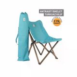 Ahşap Katlanır Kamp Sandalyesi |Bahçe, Piknik, Balkon | Çantalı - Antrasit İskelet – Turkuaz Kılıf