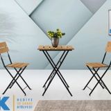 Ahşap Katlanır Masa Sandalye Bahçe Balkon Mutfak Takımı 2 Sandalye 1 Masa Bistro Takım