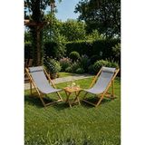Ahşap Katlanır Şezlong Set, 2 Şezlong ve 1 Sehpa, Gri Minderli, Gürgen, Balkon, Bahçe, Teras V