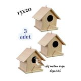 Ahşap Kayın Kuş Yuvası Kuş Evi Dış Mekan Suya Dayanıklı 3 Adet 15X15x20 Cm