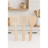 Ahşap Kayın Spatula 3 Lü Set - Krem