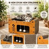 Ahşap Kedi Evi, Tırmalama ve Oyun Yuvası, Peluş Toplu