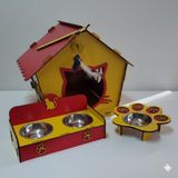 Ahşap Kedi Evi ve Çiftli Mama Su Kabı Seti | 3 Renk Seçeneği | Ergonomik Paslanmaz Çelik Kedi Besleme İstasyonu ve Yuvası | Dekoratif Evcil Hayvan Ürünü