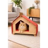 Ahşap Kedi Evi–modern Iç Mekan Kedi Yuvası-Meowood - Kırmızı - Ahşap
