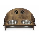 Ahşap Kedi Köpek Mama Kabı | Çift Hazneli Yükseltilmiş Stand | Kaymaz Tasarım | Paslanmaz Çelik Mama ve Su Kabı