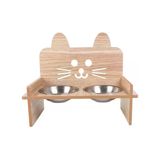 Ahşap Kedi Mama Ve Su Kabı İle Paspası - Çift Metal Hazneli