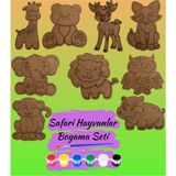 Ahşap Kendin Yap Safari Hayvanları Boyama Seti Eğitici Montessori Çocuk Gelişim Oyuncağı 9 Adet