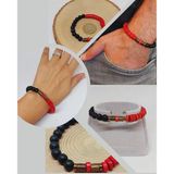 Ahşap Kırmızı Renkli & Oniks Taşı 8mm Unisex Tasarım Bileklik Hawaii Model (11118)