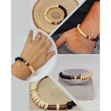 Ahşap Krem Renkli & Oniks Taşı 8mm Unisex Tasarım Bileklik Hawaii Model (11112)