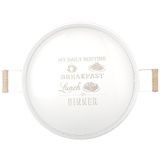 Ahşap Kulplu Desenli Yuvarlak Metal Servis Tepsisi 37CM, Kahve Tepsisi, Sunum Tepsisi (My Daily Routinebaskılı) - Beyaz