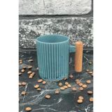 Ahşap Kulplu Seramik Mug Kupa Bardak 225cc 1 Adet Mavi