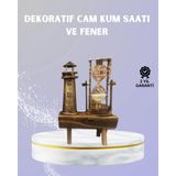 Ahşap Kum Saati ve Deniz Feneri Figürü Bir Arada – Ev & Ofis Dekorasyonu - Renkli - standart