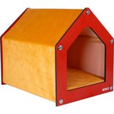 Ahşap Kumaş Kaplı Kırmızı Kedi-Köpek Evi Yatağı