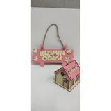 Ahşap Kumbara&Kızımın Odası Kapı Süsü Pembe Renk