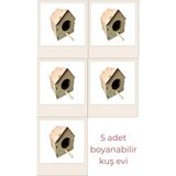 Ahşap Kuş Evi Yuvası , Hobi , Hediyelik, Boyama Ham Mdf (Etkinlik Için) 5'li