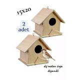 Ahşap Kuş Yuvası Kuş Evi Dış Mekan Suya Dayanıklı 2 Adet 15X15x20 Cm