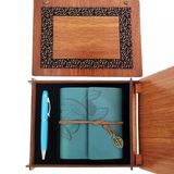 Ahşap Kutulu Deri Defter Kalem Seti