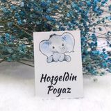 Ahşap Magnet Fil Baskılı Erkek Bebek Magnetleri Bebek Şekeri(30 Adet)