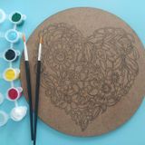 AHŞAP MANDALA 20x20 cm DAİRE MDF üzerine UV baskı modeller- KALP DESENLİ Mandala Set Boyama