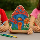 Ahşap Mantar Ev Boyama Aktivite Sanat Okul Öncesi Anaokulu Kreş Etkinlik 10 Adet - Ham Ahşap