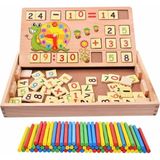 Ahşap Matematik Öğretici Zeka Oyunu, Sayılar ve Çubuklar ile Öğrenme Keyfi - Seçenek 1 - Ahşap Bej - Siyah