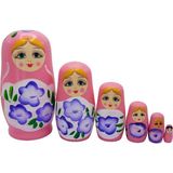 Ahşap Matruşka Bebek Altılı Set Açık Pembe No.2 - Standart